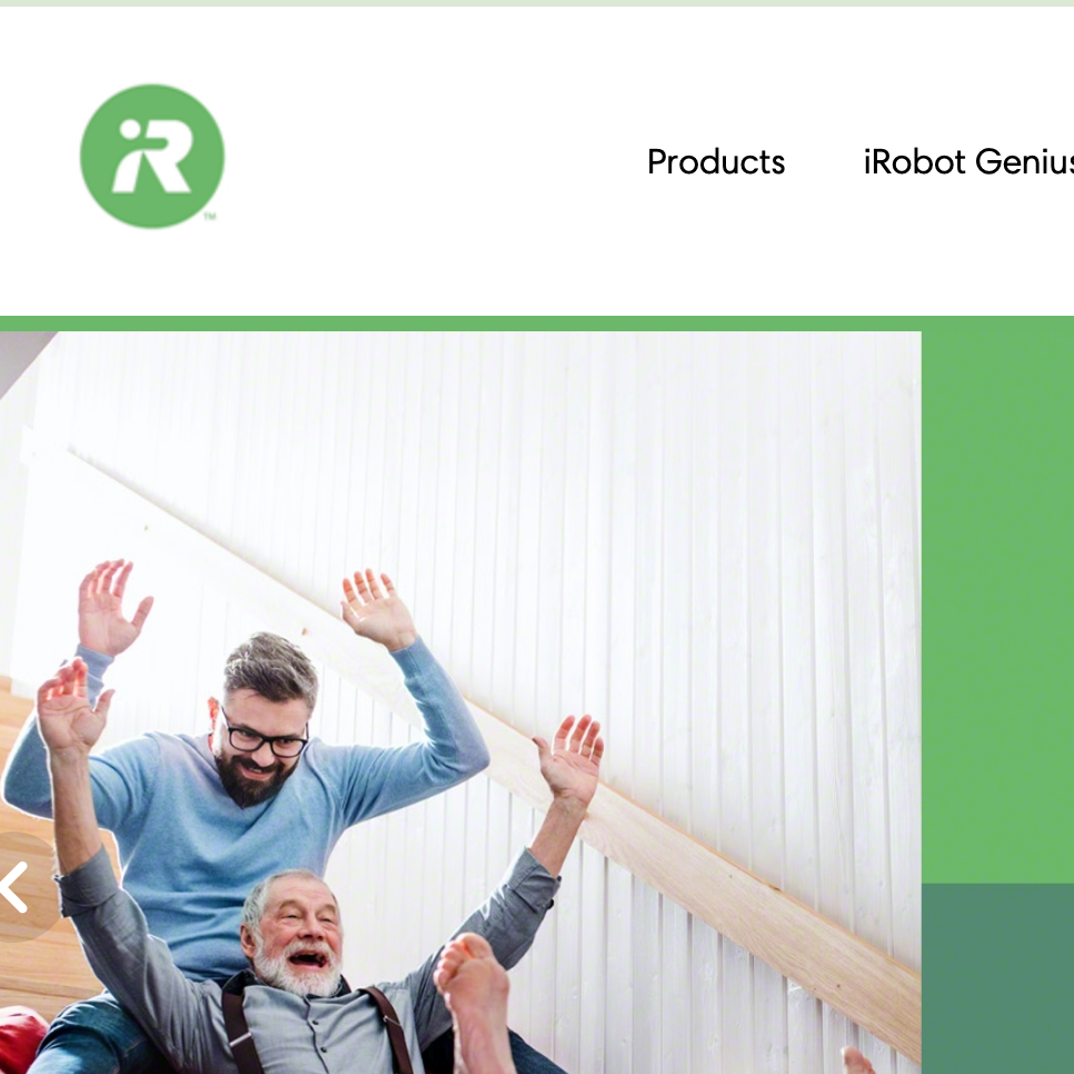 A screenshot of the iRobot homepage.